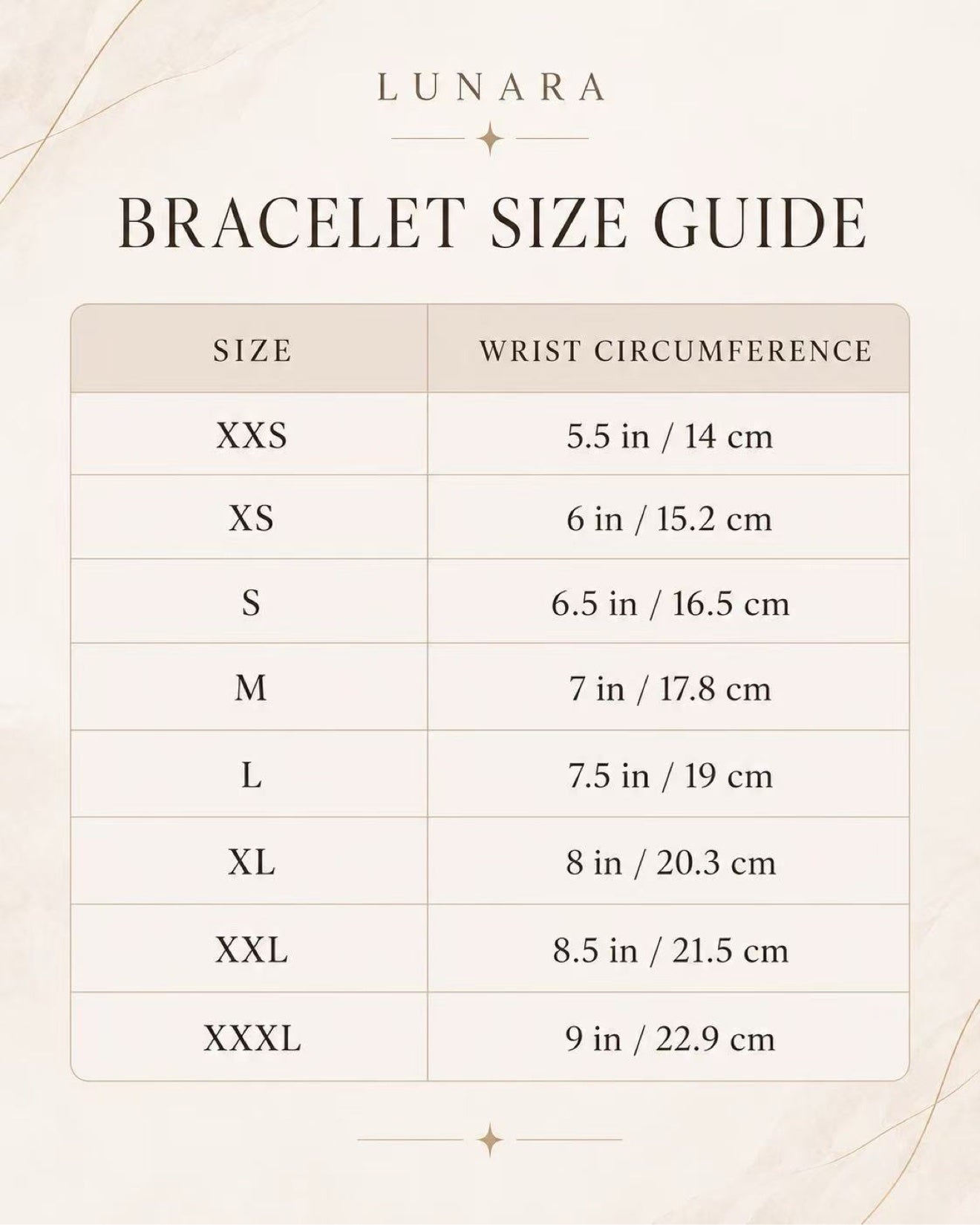 Bracelet size guide