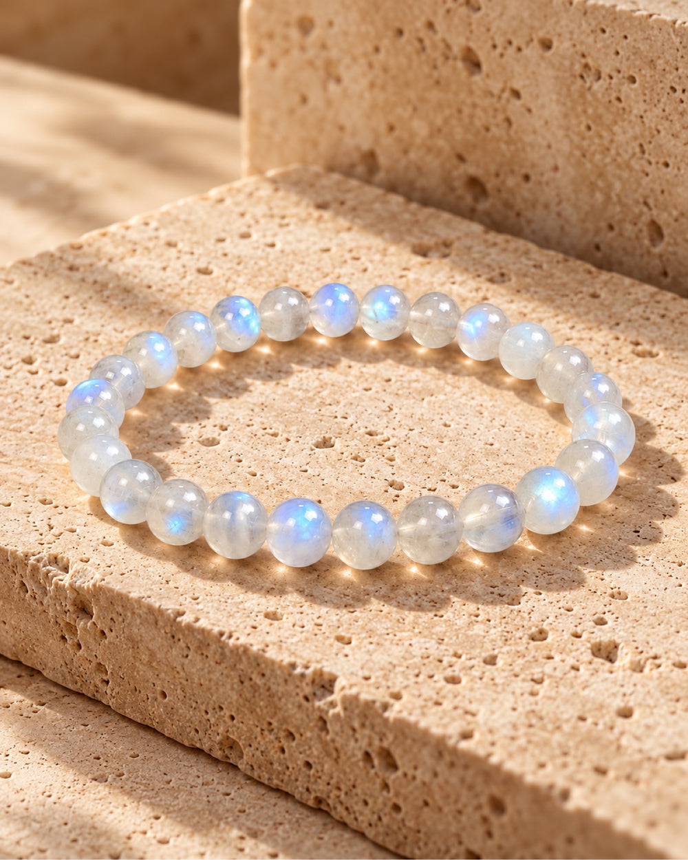 Moonstone bracelet on travertine