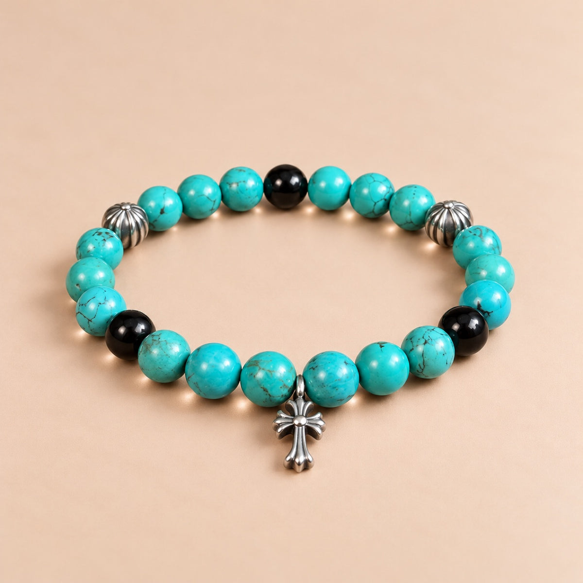 Turquoise, Obsidian & Sterling Silver Bracelet