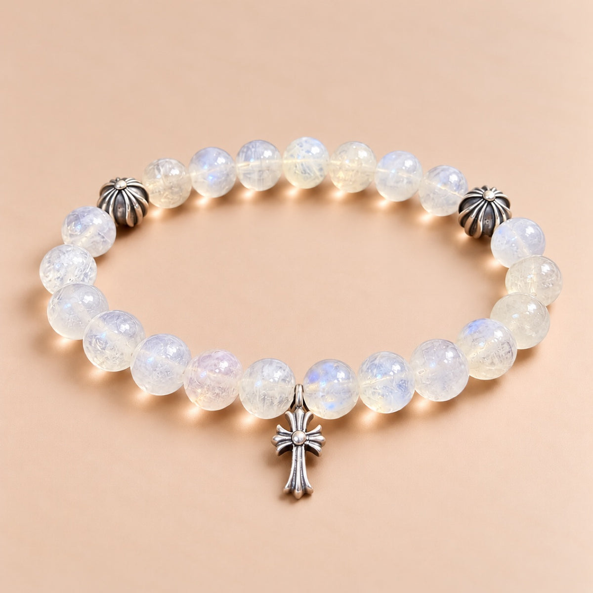 White Moonstone & Sterling Silver Bracelet